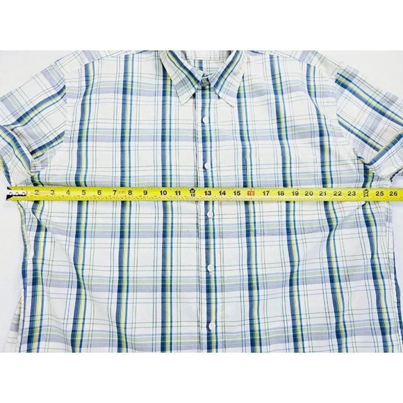 J. Crew Size XL Mens Vanilla Green Yellow Check Short Sleeve Cotton Pocket Shirt - Picture 3 of 10